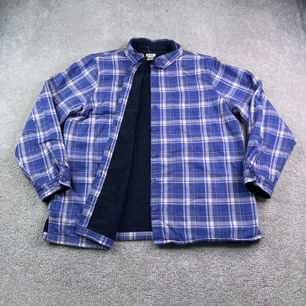 LL Bean Shirt Jacket Womens XL Purple Plaid Fleece Lined Flannel Chore Shacket